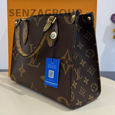 Louis Vuitton OnTheGo MM Monogram Tote Bag Brown Gold Hardware