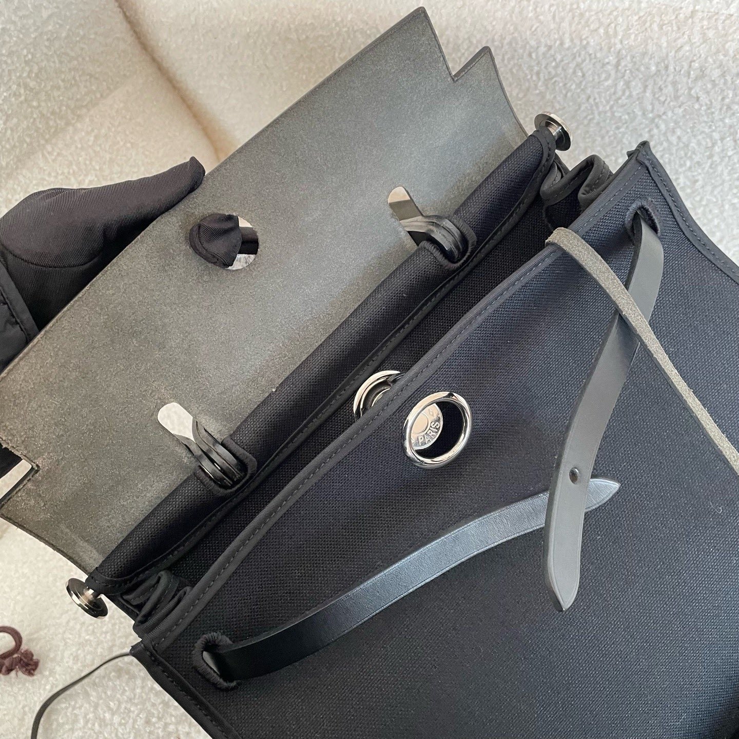 Hermes Herbag31 Black Silver Top Handle Bag Women Classic Fashion