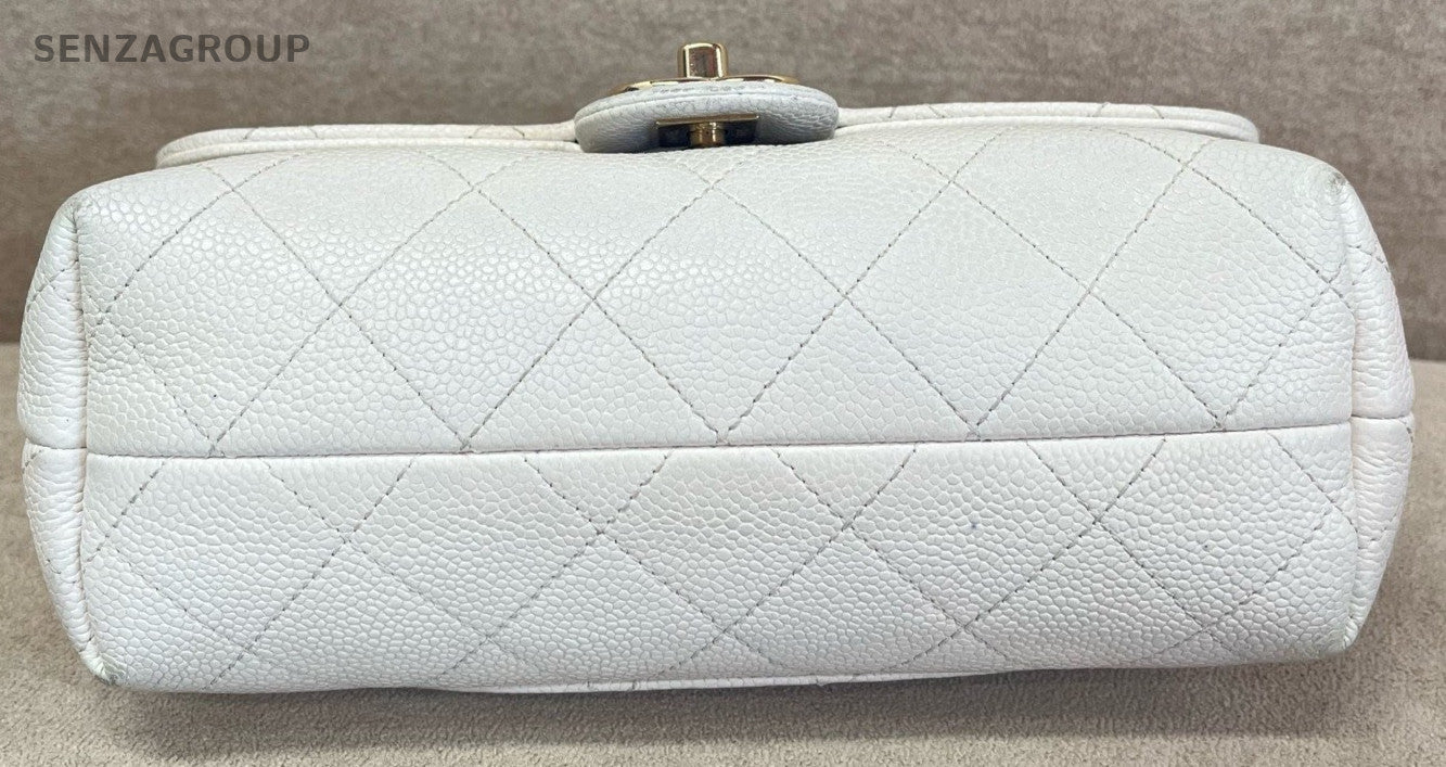 Chanel Classic Flap Chain Shoulder Bag Crossbody White Gold Women Designer