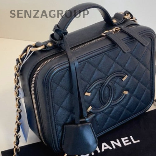 Chanel Vanity Case MM Chain Shoulder Bag Crossbody Black Gold Women Classic