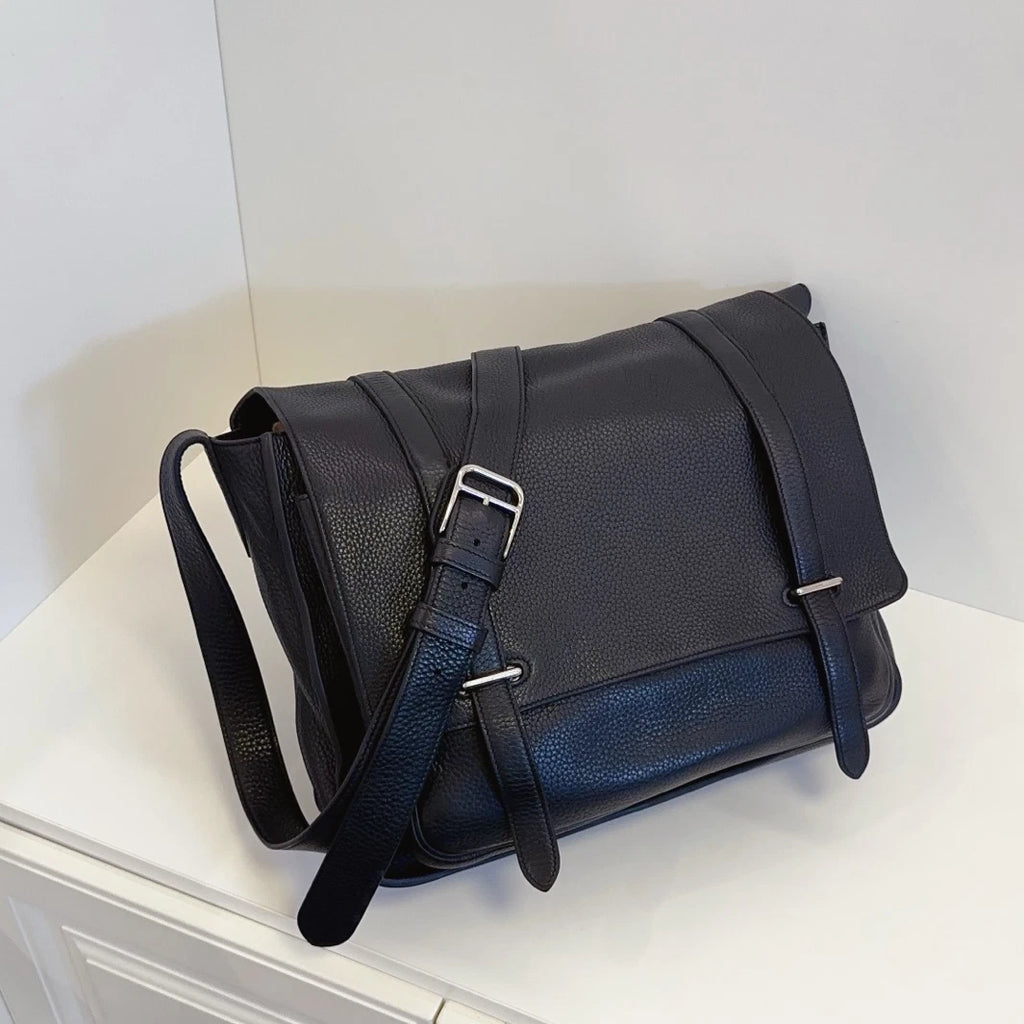 Hermes Steve Messenger Bag Shoulder Crossbody Black Silver Unisex Adults