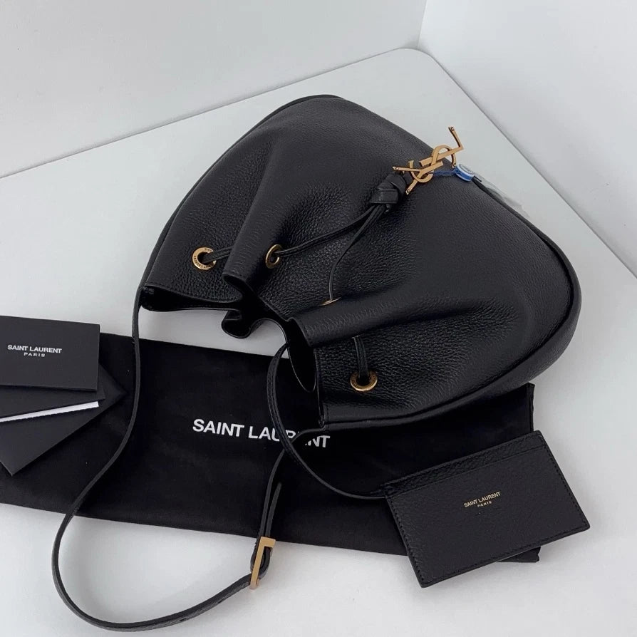 Excellent Saint Laurent Hobo Paris Vii Black Bucket Shoulder Bag Gold Hardware
