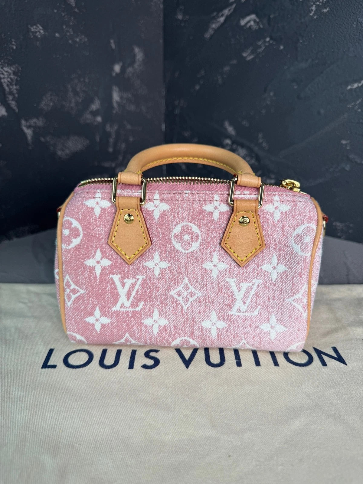 Louis Vuitton Speedy Nano Pink Denim Crossbody Handbag For Women