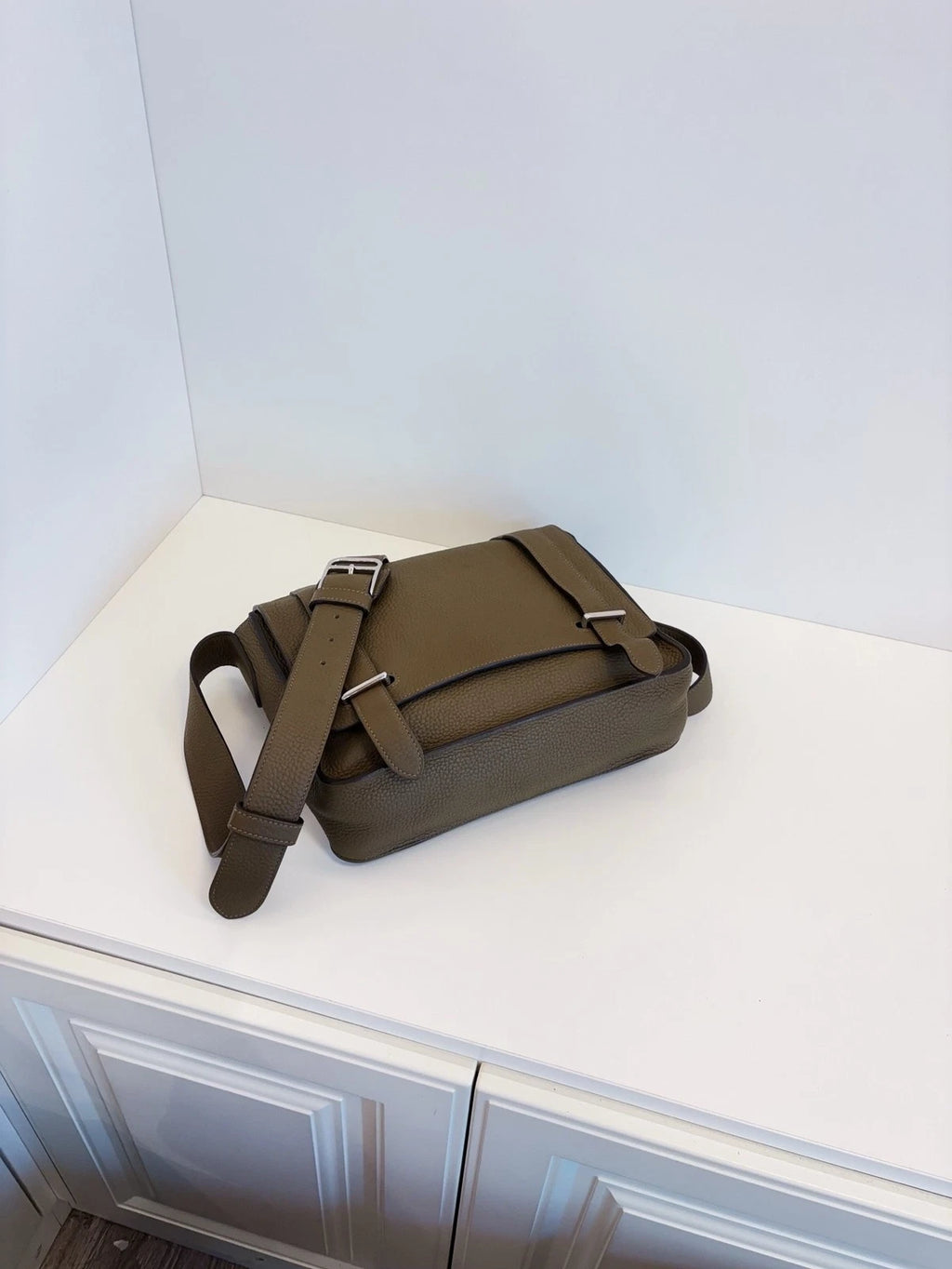 Hermès Steve 27 Small Crossbody Messenger Bag Grey Green