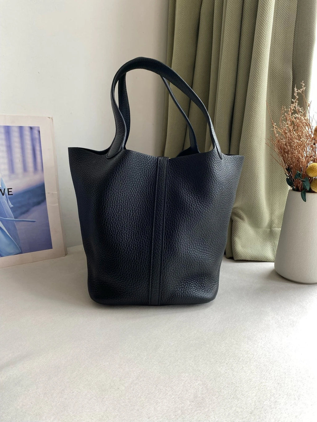Hermes Picotin22 Black Gold Leather Bucket Bag For Women