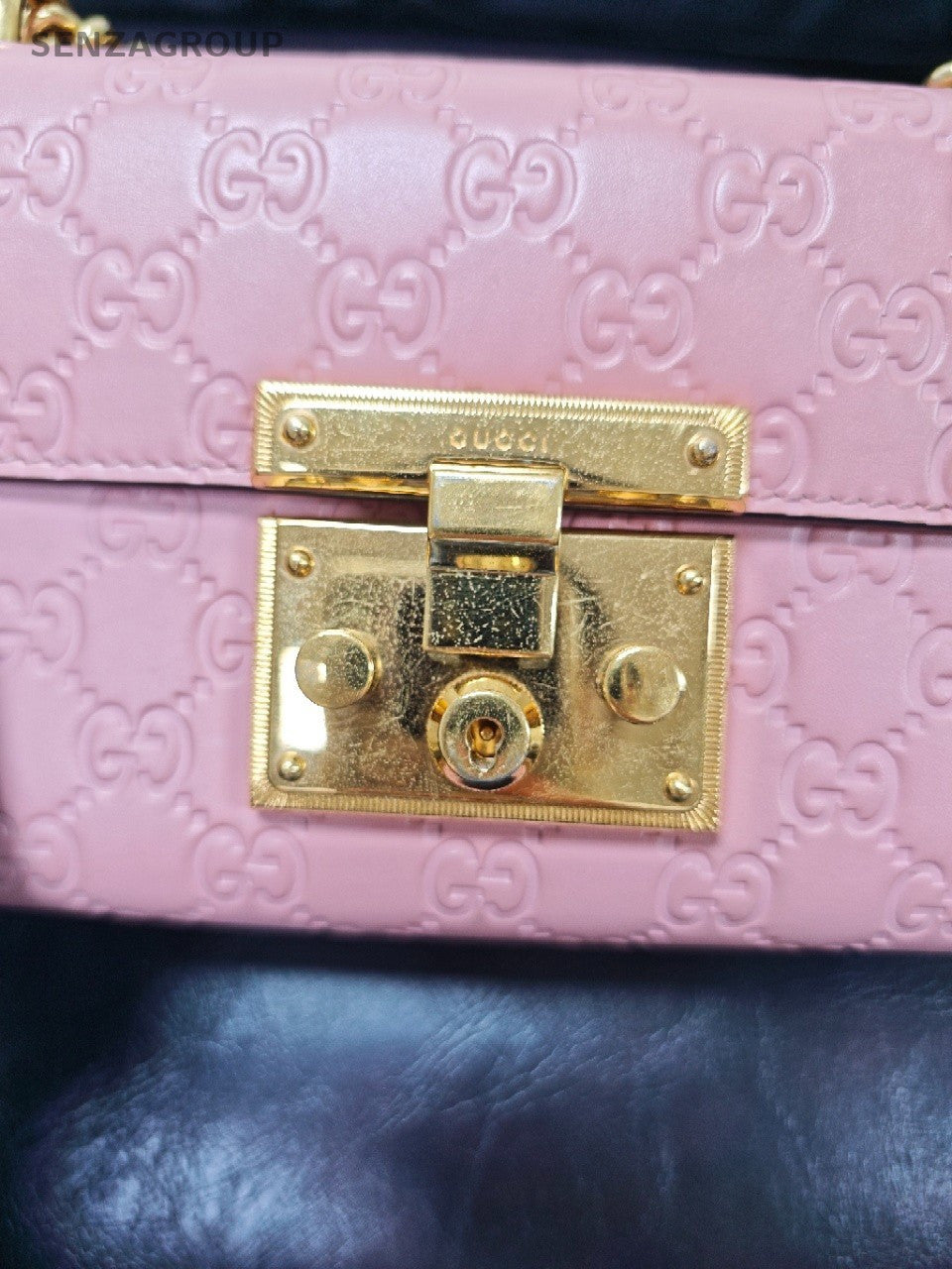 Gucci Guccissima Padlock Closure Shoulder Bag Small Pink Leather