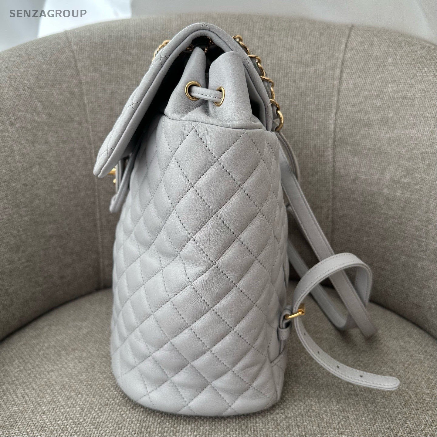 Chanel Salzburg Diamond Backpack Gray Gold Used Women Classic Fashion