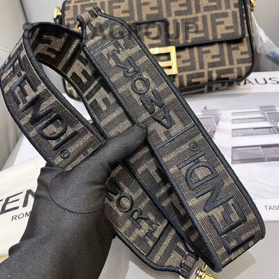 Fendi Monogram Medium Baguette Bag Brown Gold Hardware Women's Handbag