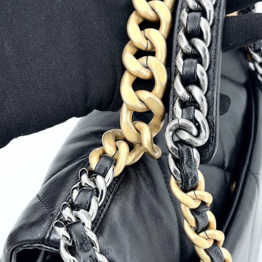 New CHANEL 19 Lamskin Black Gold Medium Shoulder Bag For Women