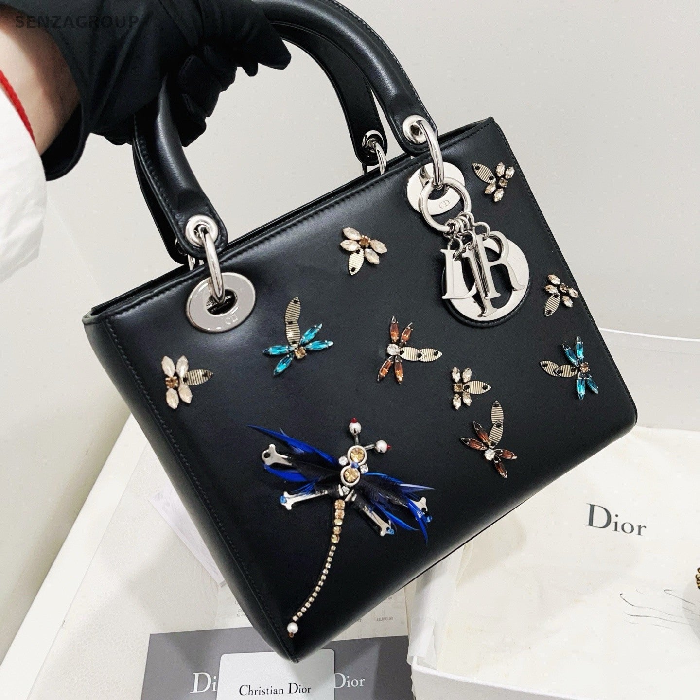 Christian Dior Lady Top Handle Limited Edition 2WAY Shoulder Handbag Black