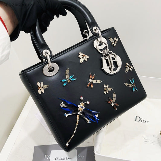 Christian Dior Lady Top Handle Limited Edition 2WAY Shoulder Handbag Black