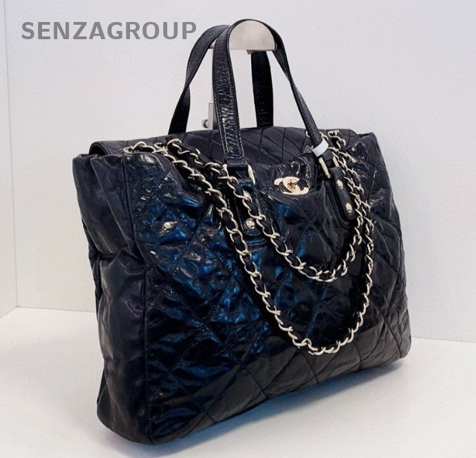 CHANEL Hobo Oil waxed leather Tote 2WAY Chain Shoulder Handbag Black Women