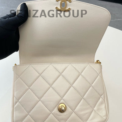 Chanel White Gold Coin Square Mini Flap Bag Classic Quilted Shoulder Crossbody