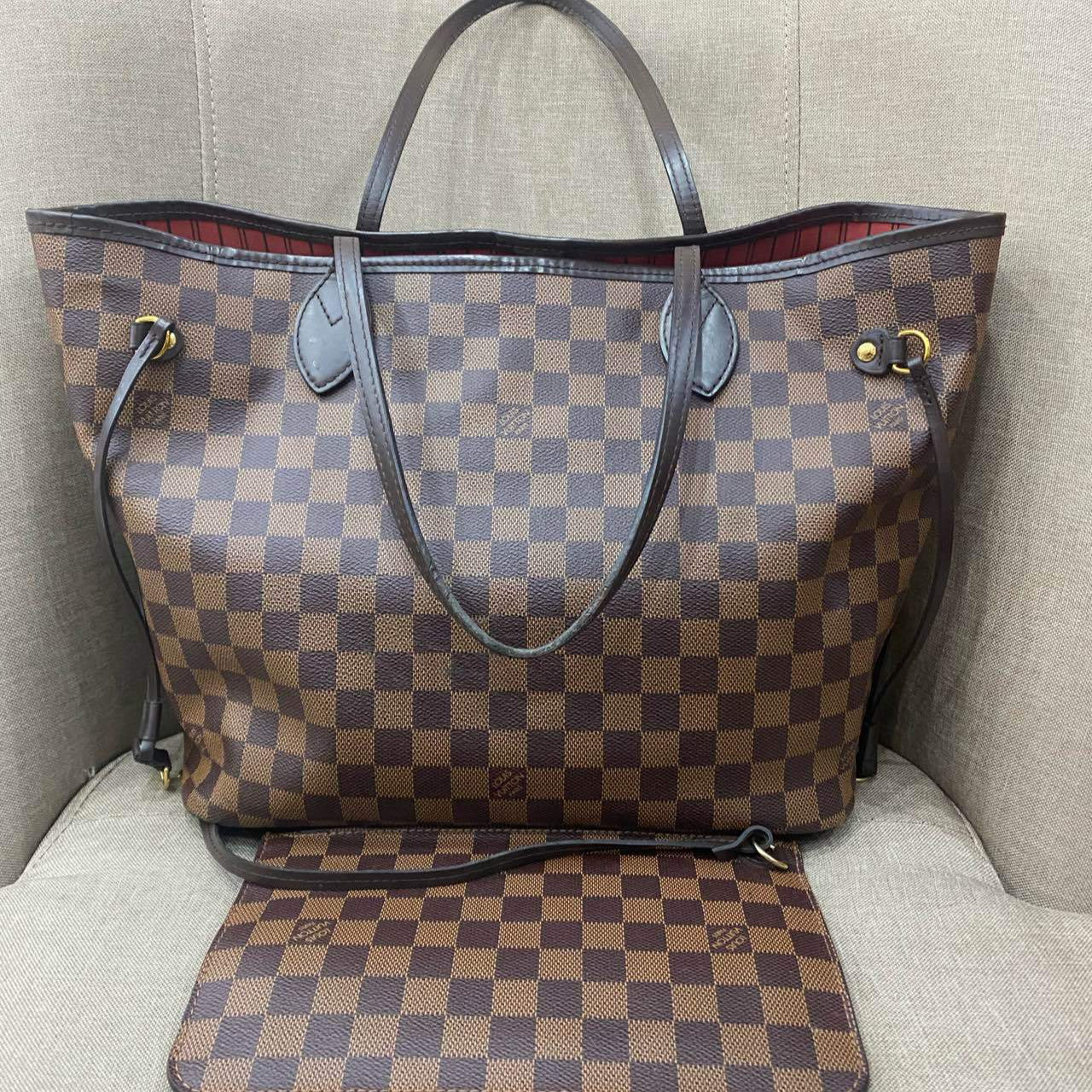 Louis Vuitton Neverfull MM Damier Ebene Tote Bag Brown Gold Hardware