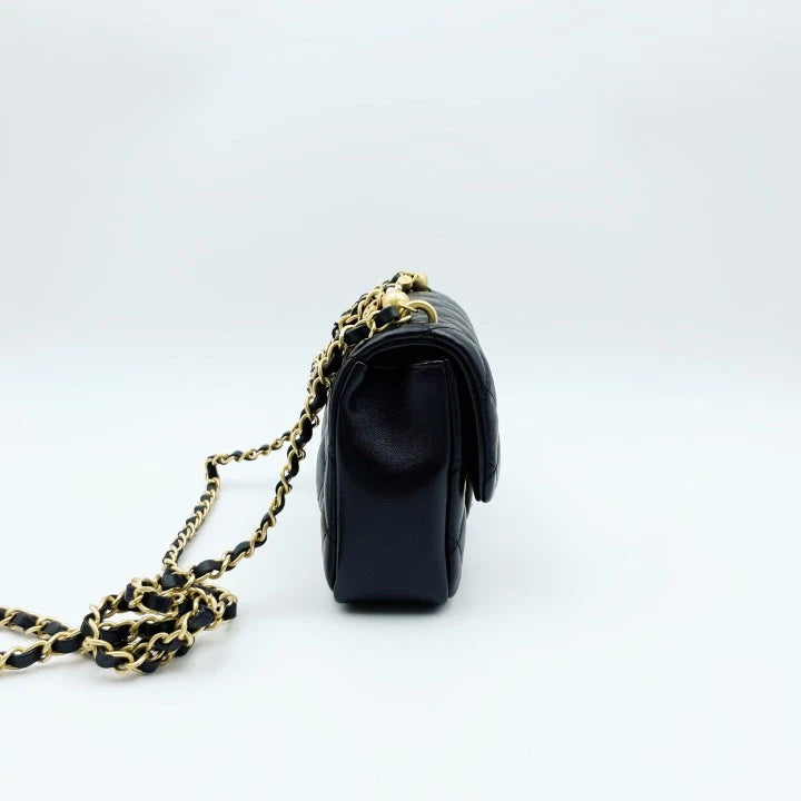 Chanel Black Gold Pearl Chain Mini Crossbody Bag For Women