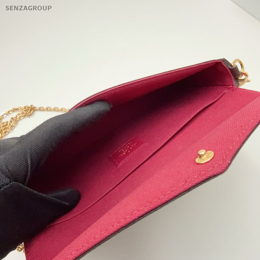 Louis Vuitton Monogram Chain Shoulder Bag Crossbody Brown Red Used Women