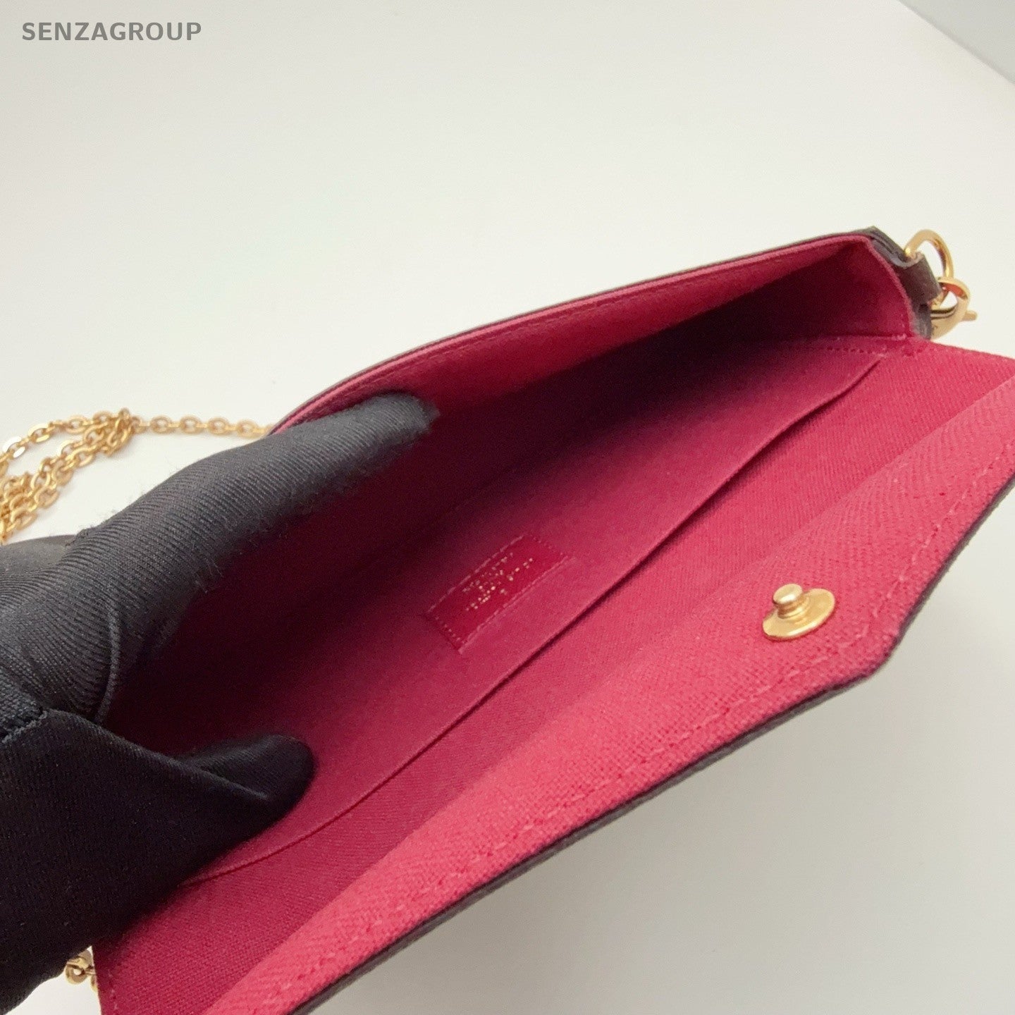 Louis Vuitton Monogram Chain Shoulder Bag Crossbody Brown Red Used Women