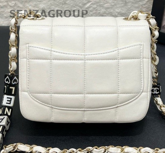 Chanel Diamond Chain Shoulder Bag Crossbody White Gold Women Classic