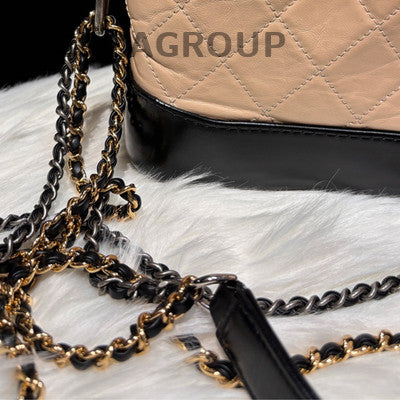 Chanel Beige & Black Small Gabrielle Hobo Bag Quilted Chain Shoulder Bag