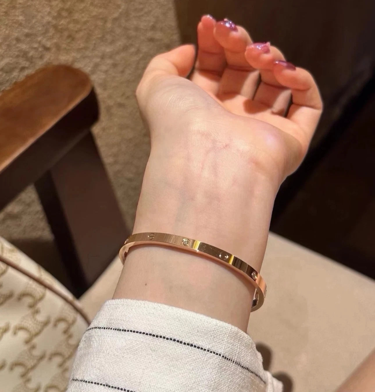 Cartier Love Small Bangle Bracelet 18k Rose Gold with 6 Diamonds Size17
