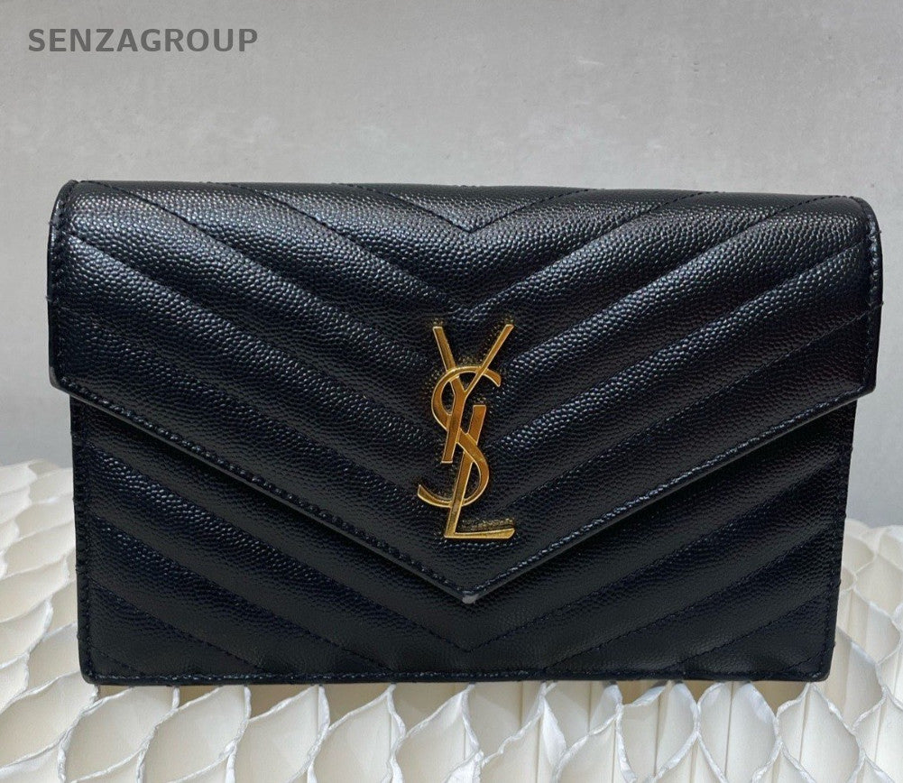 Saint Laurent Envelope Calfskin Chain Black Gold Women Classic Fashion