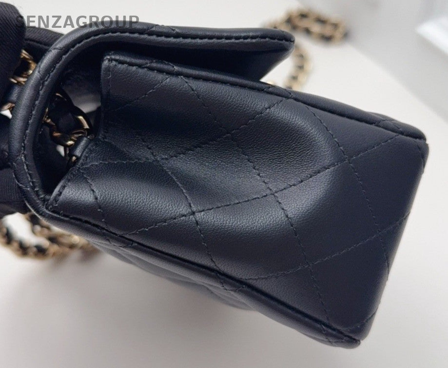 Chanel Classic Flap Mini Lambskin Chain Shoulder Bag Crossbody Black Gold Women