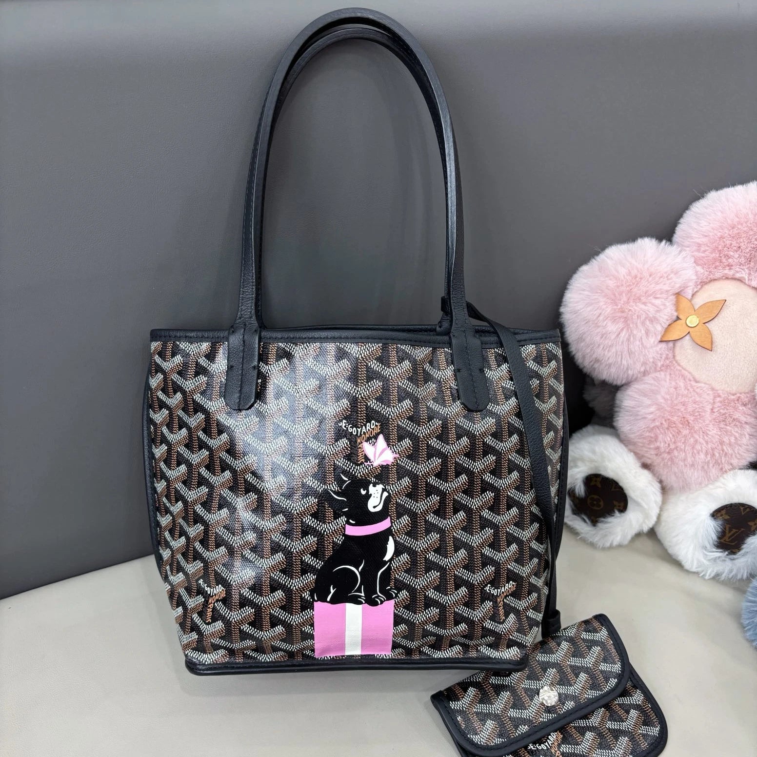 Goyard Anjou Tote Mini Top Handle Shoulder Bag Black Silver Women Classic