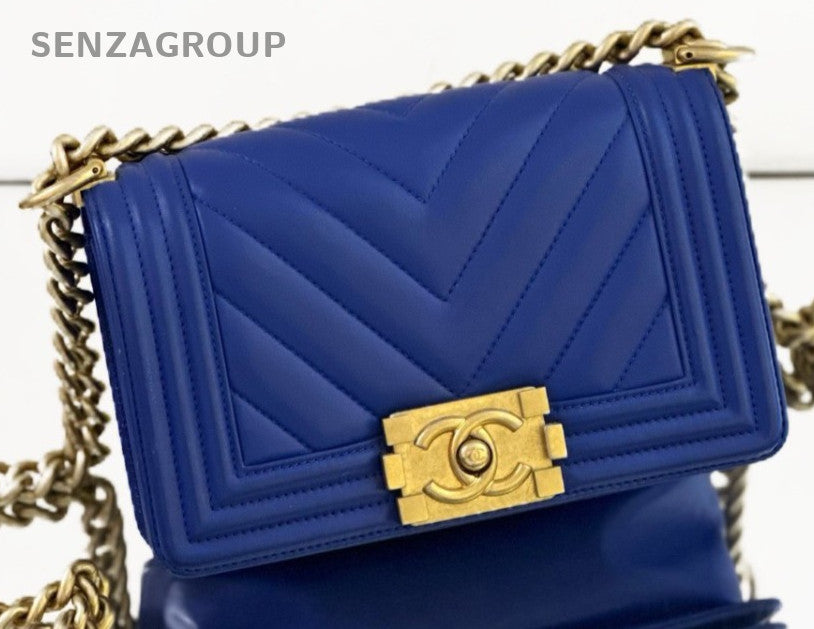 Chanel Leboy PM Chain Shoulder Bag Blue Gold Women Classic Designer
