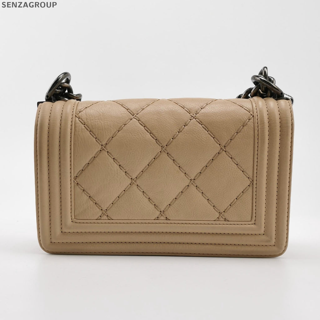 Chanel Le Boy Quilted Beige Small Shoulder Bag Classic Women's
