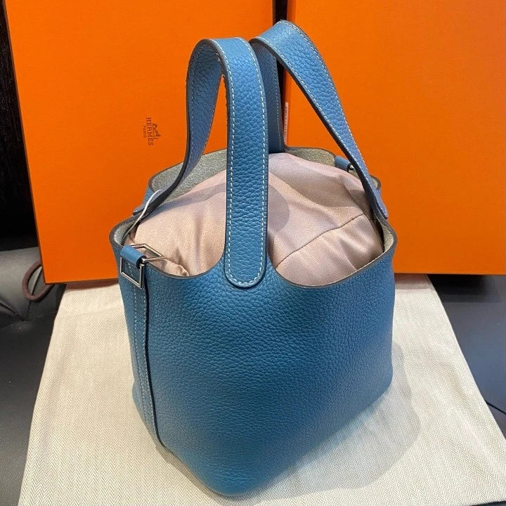 Hermes Picotin18 Bucket Top Handle Bag Blue Silver Used Women Classic D