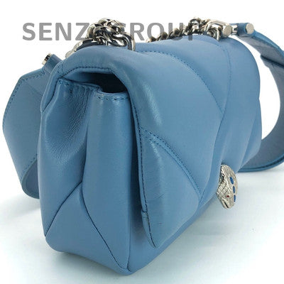 Bvlgari Serpenti Blue Leather Shoulder Bag Silver Clasp Classic Women