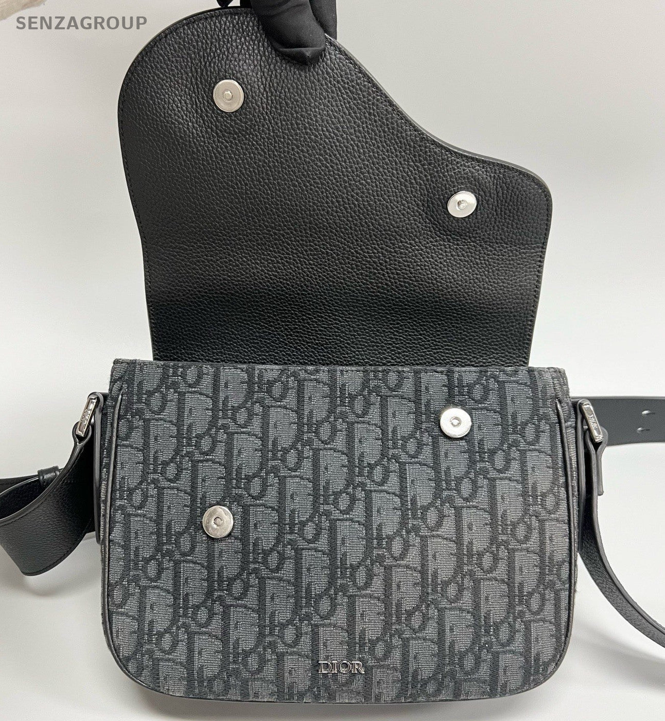 Christian Dior Qblique Saddle Shoulder Bag Crossbody Black Silver Unisex Adults