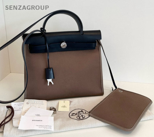 Hermes Herbag31 Top Handle Bag Crossbody Gray Silver Women Classic