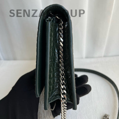 Saint Laurent Green Small WOC Fringe Leather Chain Crossbody Bag