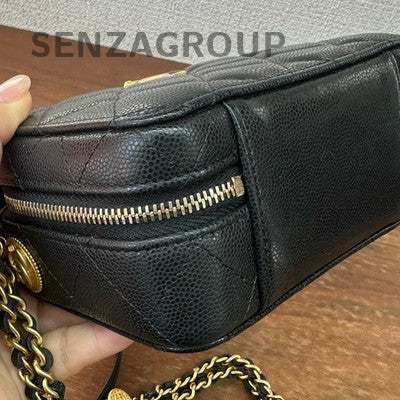 Chanel 22A Gold Coin Chain Camera Bag Black Gold Hardware Calfskin Crossbody
