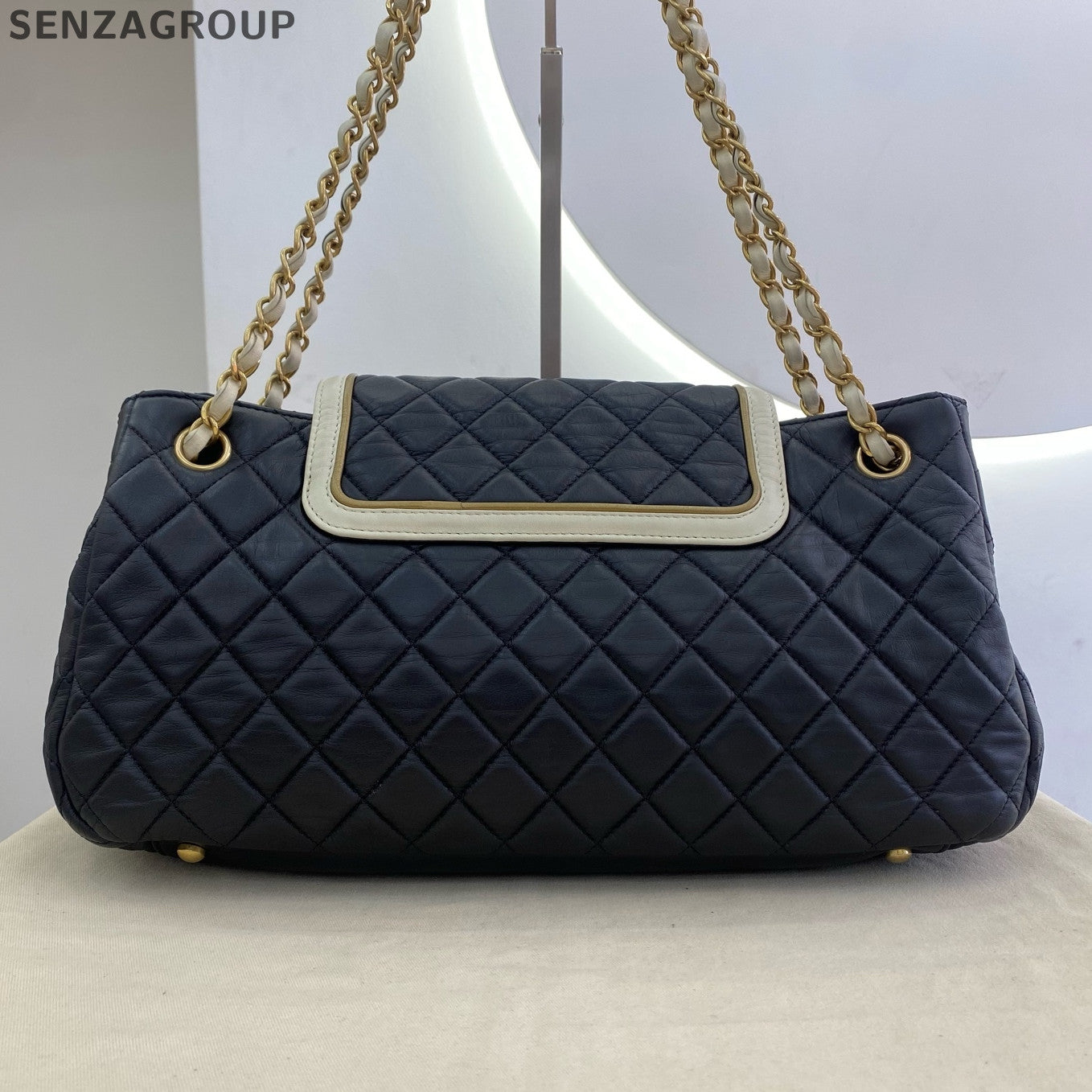 Chanel 2.55 Black White Colorblock Gold Hardware Pumpkin Bag Chain Shoulder Bag