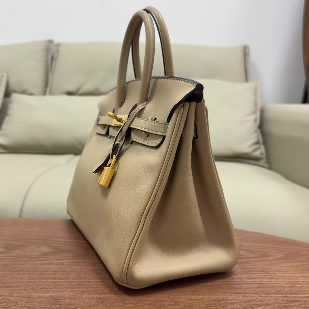 Hermes Birkin25 Swift Top Handle Bag Gray Gold Women Classic Fashion