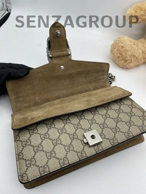 Gucci Dionysus Chain Shoulder Bag Brown Silver Hardware Classic Women