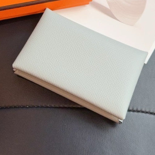 Hermes Calvi Duo Wallet Glacier Blue Used Women Classic Designer