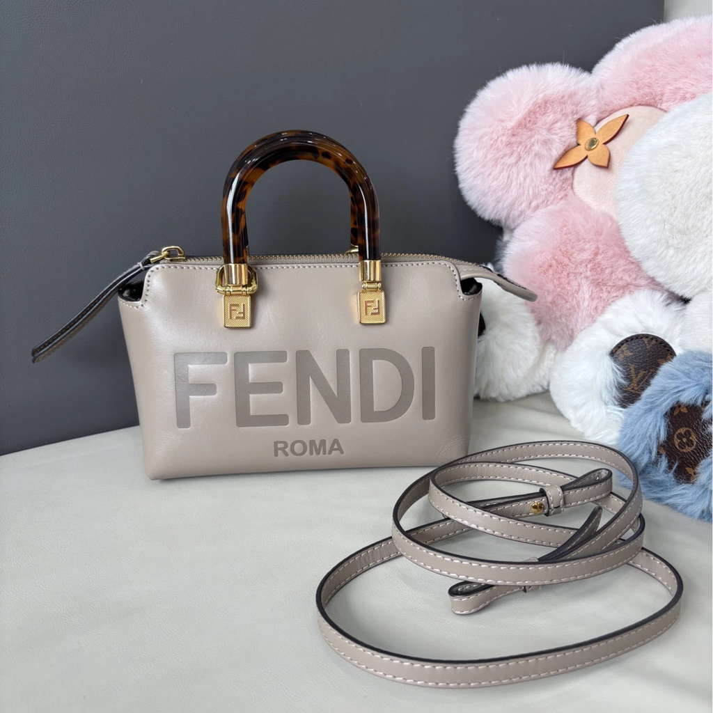 Fendi Bytheway Mini Top Handle Bag Crossbody Gray Gold Used Women Classic
