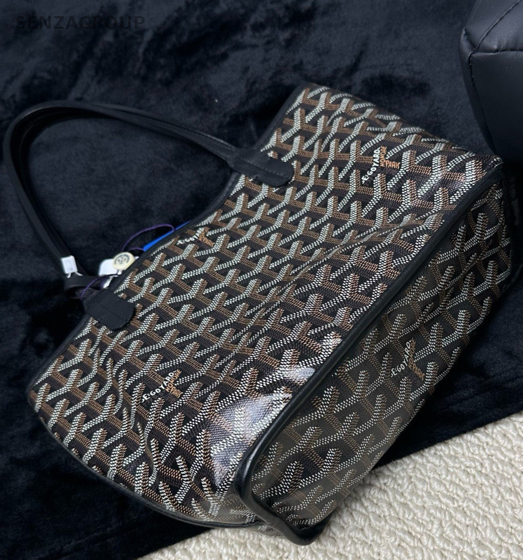 Goyard Mini Tote Bag Calfskin Monogram Top Handle Shoulder Bag Women Black.