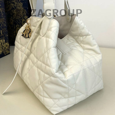 Dior Toujours Dioramour Cannage Quilted Handbag White Gold Classic Women