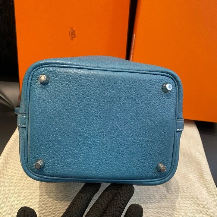 Hermes Picotin18 Bucket Top Handle Bag Blue Silver Used Women Classic D