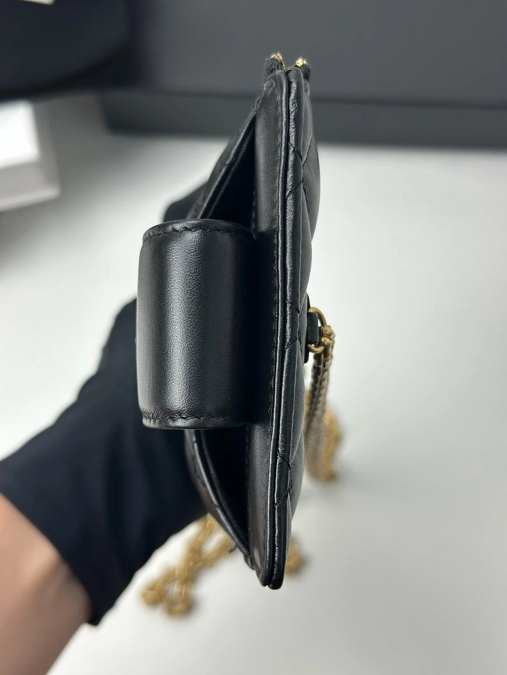 Excellent Chanel 2.55 Black Phone Bag Gold Chain Shoulder Bag Crossbody