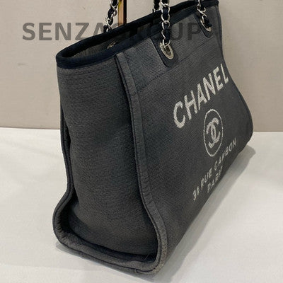 Chanel Grey Silver Hardware Tote Chain Shoulder Bag Classic Fashion Women