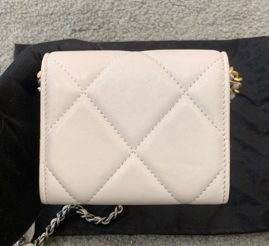 Chanel 19Bag Mini Lambskin Chain Crossbody Gray Gold Women Classic Fashion