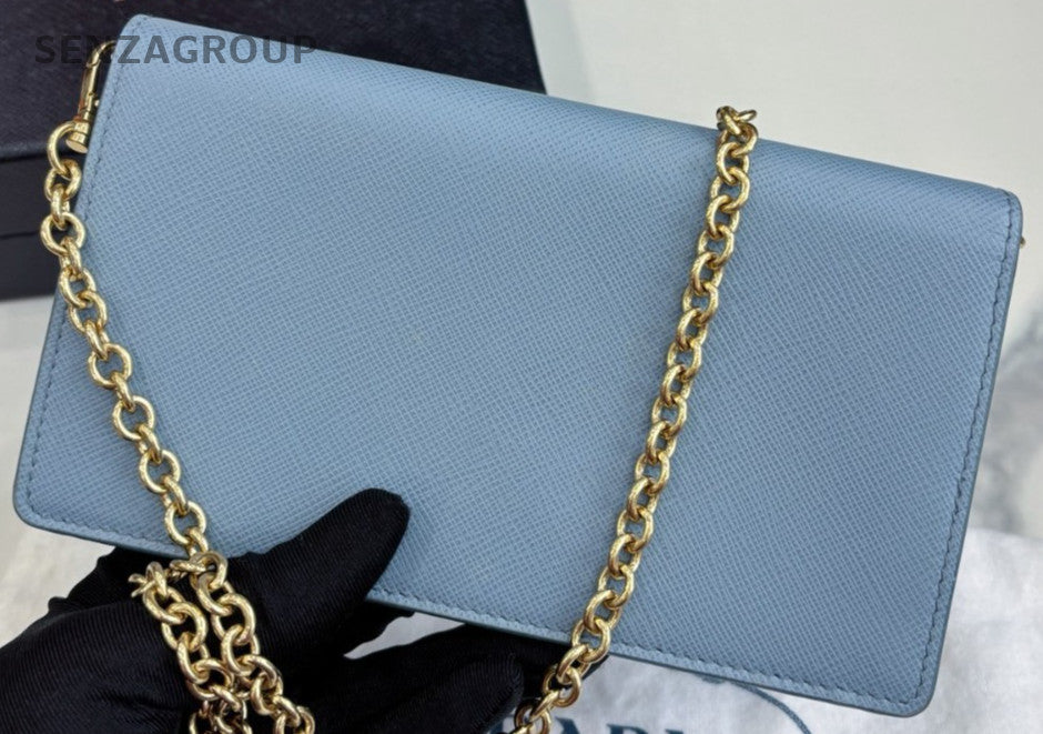 PRADA Ligth Blue Wallet Woc Crossbody bag Almot brand NEW