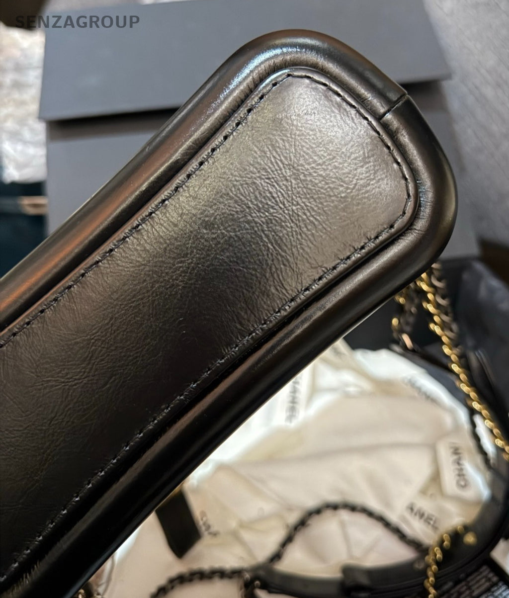 Chanel Gabrielle PM Chain Shoulder Bag Black White Gold Diamond Women Classic