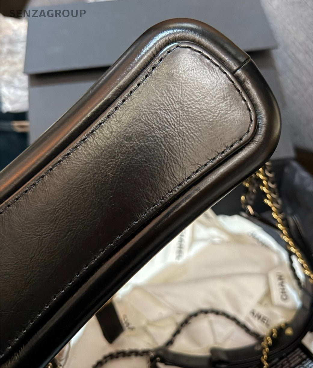 Chanel Gabrielle PM Chain Shoulder Bag Black White Gold Diamond Women Classic