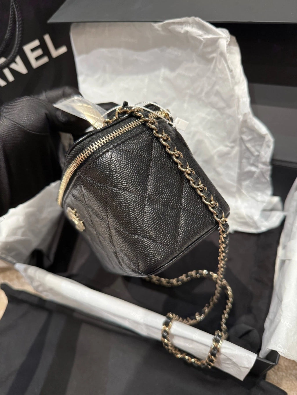 New Chanel Coco Crush Black Gold Calfskin Crossbody Bag For Women